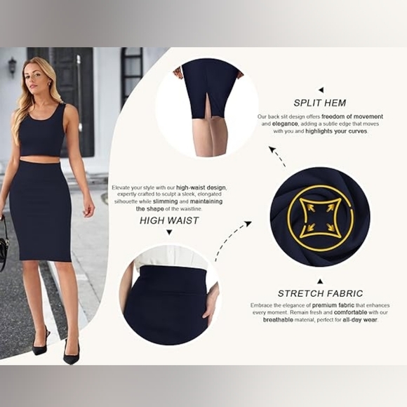 HYBRID & COMPANY premium Nylon Ponte Stretch High Waist Pencil Skirt NWT - Picture 8 of 10